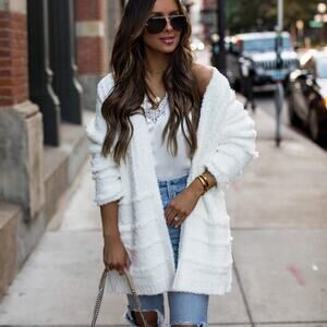 Barefoot Dreams Sweater Boho CozyChic Boardwalk Cardigan Pearl White Size XL